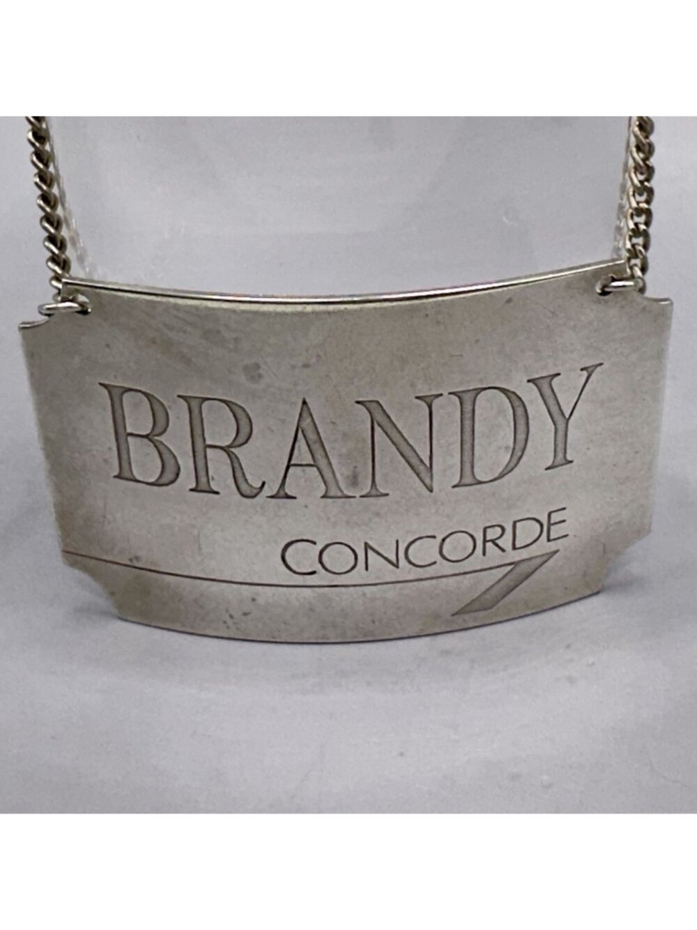 Concorde Brandy Decanter Label Tag British Airways Birmingham Sterling Silver